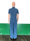 Fashion Denim Single Breasted Slim Jumpsuit LX-3350