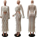 Knits Hollow Out Tassel Sequin Beach Maxi Dress CM-8691
