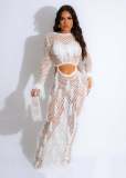 Knits Hollow Out Tassel Sequin Beach Maxi Dress CM-8691