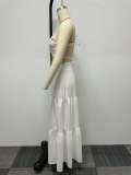 Solid Shaped Suspenders Top And Large Skirt 2 Piece Set(With Waist Belt) NY-10535