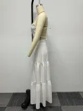 Solid Shaped Suspenders Top And Large Skirt 2 Piece Set(With Waist Belt) NY-10535