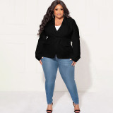 Plus Size Solid Lapel Long Sleeve Small Blazer Jacket NNWF-7899