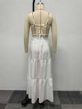 Solid Shaped Suspenders Top And Large Skirt 2 Piece Set(With Waist Belt) NY-10535