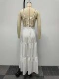 Solid Shaped Suspenders Top And Large Skirt 2 Piece Set(With Waist Belt) NY-10535