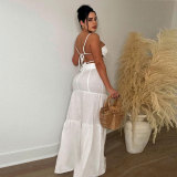 Solid Shaped Suspenders Top And Large Skirt 2 Piece Set(With Waist Belt) NY-10535