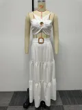 Solid Shaped Suspenders Top And Large Skirt 2 Piece Set(With Waist Belt) NY-10535