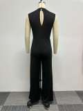 Plus Size Mesh Patchwork Backless Slit Jumpsuit NY-2777