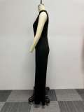 Plus Size Mesh Patchwork Backless Slit Jumpsuit NY-2777