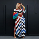 Contrast Color Print Flare Sleeve Maxi Dress YF-10559