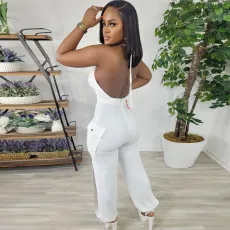 Plus Size Sexy Halter Hollow Out Tight Slit Jumpsuit NY-10542