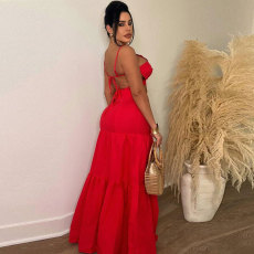 Solid Shaped Suspenders Top And Large Skirt 2 Piece Set(With Waist Belt) NY-10535