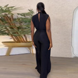 Plus Size Mesh Patchwork Backless Slit Jumpsuit NY-2777
