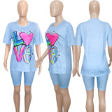 Casual Print Sport Short Sleeve Two Piece Set SH-390667