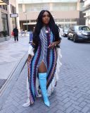 Ruffle Knit Stripe Split Maxi Dress TR-1273