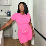 Solid Color Skinny Short Sleeve Top Shorts Casual Suit MXBF-K23ST288