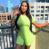 Solid Color Skinny Short Sleeve Top Shorts Casual Suit MXBF-K23ST288