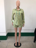 Stripe Long Sleeve Shirts Two Piece Shorts Set YNSF-2610