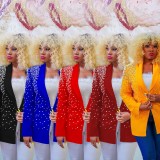 Solid Bubble Bead Lapel Long Sleeve Blazer BY-6590
