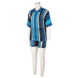 Contrast Color Hollow Out Knit Two Piece Shorts Set ZSD-0286