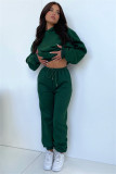 Solid Long Sleeve Hooded Plush Sweatshirt 2 Piece Set SSNF-211333