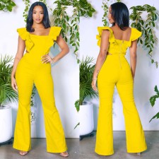 Solid Square Neck Ruffles Two Piece Pants Set BY-6581