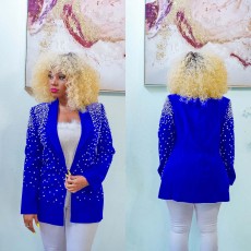 Solid Bubble Bead Lapel Long Sleeve Blazer BY-6590