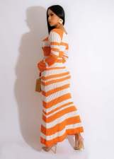 Color Block Long Sleeve Knit Maxi Dress OSM-4403