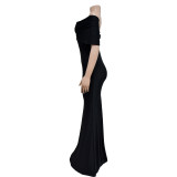 Off Shoulder Deep V Backless Fishtail Dress BY-6587