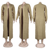 Solid Color Long Sleeve Long Sweater Cardigan FSXF-380