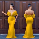 Off Shoulder Deep V Backless Fishtail Dress BY-6587