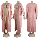 Solid Color Long Sleeve Long Sweater Cardigan FSXF-380
