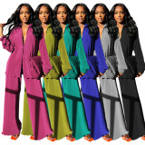 Solid Long Sleeve Pleated Two Piece Pants Set ANDF-1555