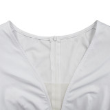 Solid Deep V Neck Feather Patchwork Romper BY-6592