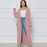 Solid Color Long Sleeve Long Sweater Cardigan FSXF-380