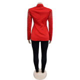 Solid Bubble Bead Lapel Long Sleeve Blazer BY-6590