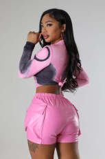 Solid Color Pocket PU Leather Short MUE-M7951