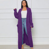 Solid Color Long Sleeve Long Sweater Cardigan FSXF-380