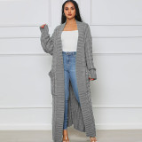 Solid Color Long Sleeve Long Sweater Cardigan FSXF-380