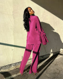 Solid Long Sleeve Pleated Two Piece Pants Set ANDF-1555