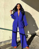 Solid Long Sleeve Pleated Two Piece Pants Set ANDF-1555