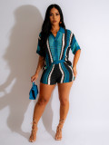 Contrast Color Hollow Out Knit Two Piece Shorts Set ZSD-0286