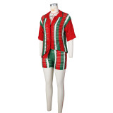 Contrast Color Hollow Out Knit Two Piece Shorts Set ZSD-0286