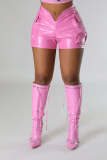 Solid Color Pocket PU Leather Short MUE-M7951