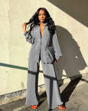 Solid Long Sleeve Pleated Two Piece Pants Set ANDF-1555