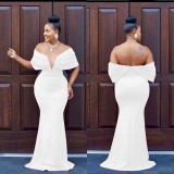 Off Shoulder Deep V Backless Fishtail Dress BY-6587