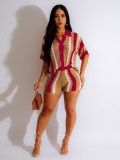Contrast Color Hollow Out Knit Two Piece Shorts Set ZSD-0286