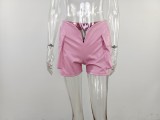 Solid Color Pocket PU Leather Short MUE-M7951