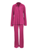 Solid Long Sleeve Pleated Two Piece Pants Set ANDF-1555