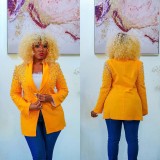 Solid Bubble Bead Lapel Long Sleeve Blazer BY-6590