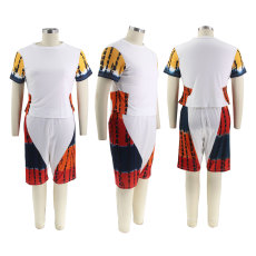 Plus Size Color Block Print Sport Two Piece Shorts Set HNIF-027